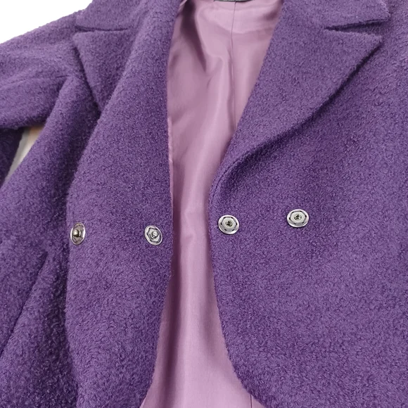 EMME Marella Women Boucle Coat Size M Wool Blend Long Sleeve Pockets In Purple